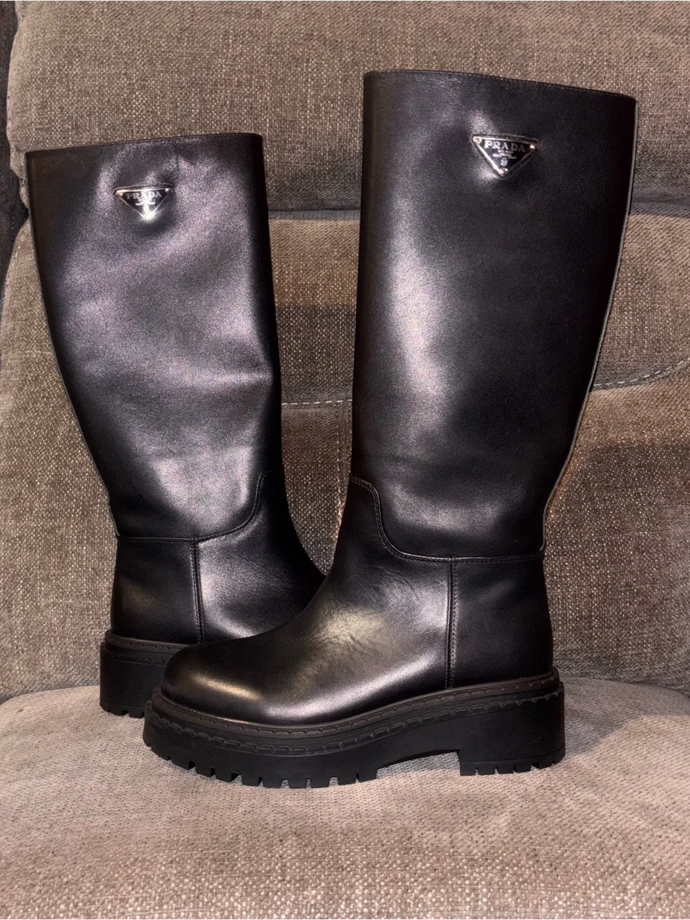 Prada Black Leather Over-the-Knee Platform Boots